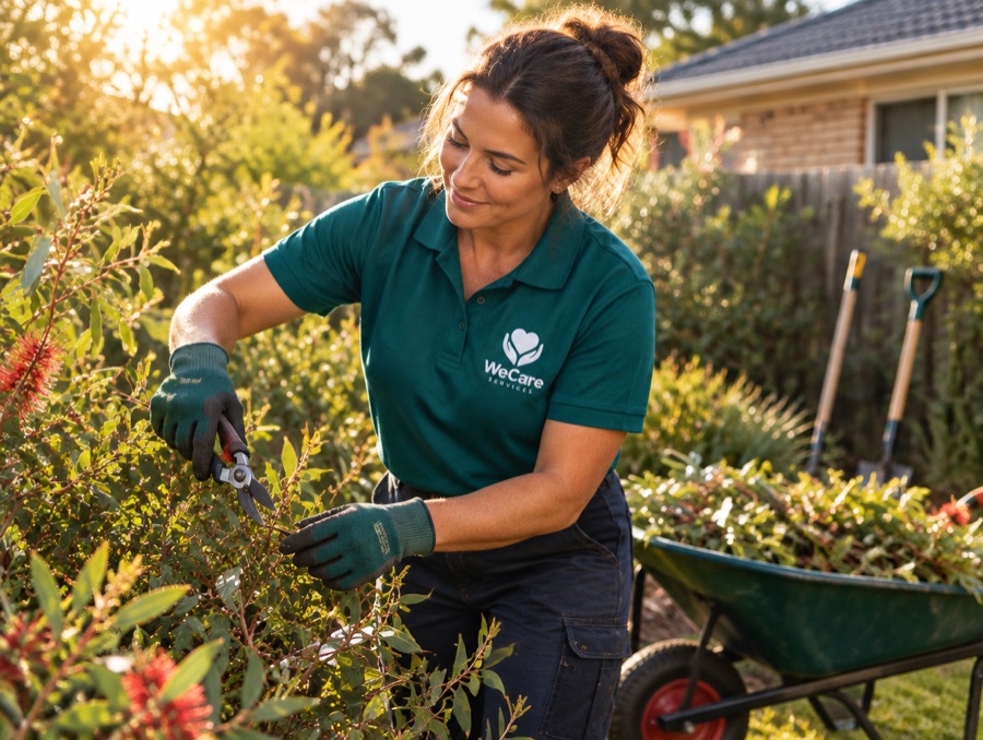 Gardener tending an Australian backyard