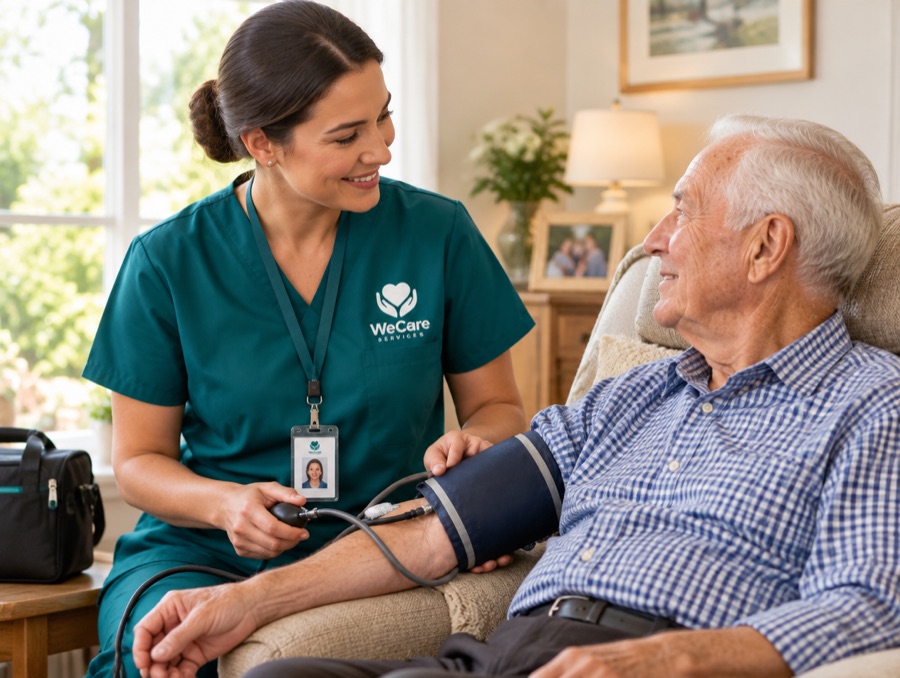 Nurse checking an elderly patient at home